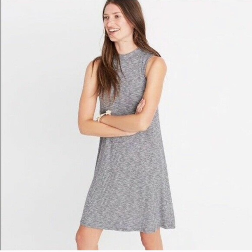 Madewell Mock Neck Ribbed Gray Swing Dress XS